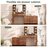 YYJ Makeup Vanity Desk with Large Mirror and Lights&Charging Station,3 Lighting Modes,Desk Vanity with 8 Storage Drawers and 8 Shelves,Makeup Table for Bedroom,Dressing Table with Nightstand,Walnut YYJ