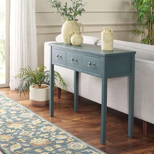 Safavieh Home Collection Cindy Farmhouse Slate Teal 3-Drawer Console Table - WoodArtSupply