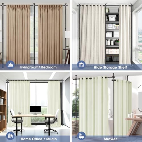 AKTOP Room Divider, No Drilling Curtain Tension Rods Wall Divider for Room Separation, 4-10ft(H) 30-147"(W) Adjustable, Heavy Duty Floor to Ceiling Space Separator Privacy Dividers for Rooms, Black AKTOP