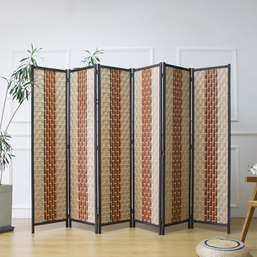 Furnnylane 6 Panel Room Divider Screen in Beige and Orange,Blackout Room Divider Folding Panel Screen for Room Separation and Home Decoration,70.8" H x 106.3" W Furnnylane