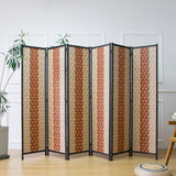 Furnnylane 6 Panel Room Divider Screen in Beige and Orange,Blackout Room Divider Folding Panel Screen for Room Separation and Home Decoration,70.8" H x 106.3" W Furnnylane