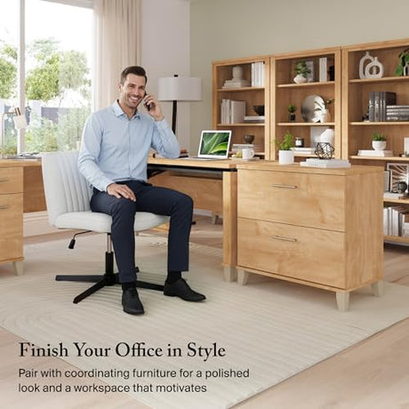 Bush Furniture Somerset 72W 3 Position Sit to Stand Adjustable Standing L Shaped Desk in Maple Cross, Ergonomic Corner Computer Office Table Bush Home