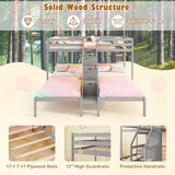 KOTEK Triple Bunk Bed with Stairs, Twin Over Twin & Twin Bunk Bed Frame with Guardrail & Storage, Wooden Bunkbeds for 3 Kids Teens, No Box Spring Needed (Grey) KOTEK