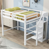 Bellemave Full Size Loft Bed with Stairs and Built-in Storage Wardrobe, Wood Loft Bed Frame with Storage Shelves and Hanging Rod White Loft Beds for Kids Boys Girls Adults Teens Dorm Bedroom Bellemave