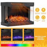 JUMMICO Fireplace TV Stand for TVs up to 65'', 3-Sided Glass Media Entertainment Center Console Table with Cabniet Storage Adjustable Flame LED Color for Living Room (Black) JUMMICO