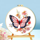 LSLFQYQSK Beginners Embroidery Kits - Butterfly DIY Cross Stitch Kits,Including,Stamped Flower Patterns,Hoop,Color Threads,Tools (Style B)