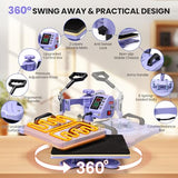 AKEYDIY Heat Press 15x12 Inch, 8 in 1 Heat Press Machine for T-Shirts Hat Cap Mug Plate, 360° Swing Away Shirt Pressing Machine, Sublimation Heat Transfer Machine with Tumbler Press Hat Press, Purple AKEYDIY