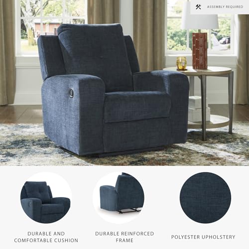 Signature Design by Ashley Danum Casual Manual Tufted Wall Hugger Recliner with Track Arms, Blue