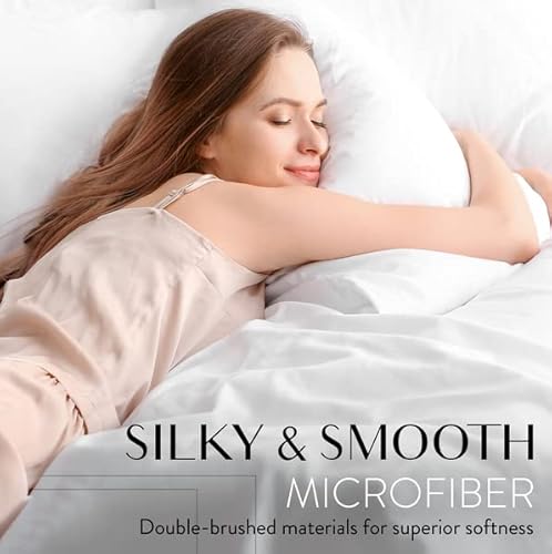 Danjor Linens Bed Sheet Set King Size for Hot Sleepers, Hotel Premium Sheets with 4 Pillowcases, Lightweight Brushed Microfiber Deep Pockets, Breathable Cooling 6 Piece Bedding Sets, White