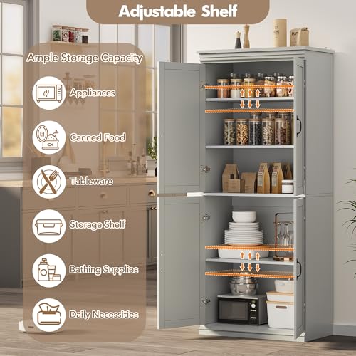 IDEALHOUSE Pantry Cabinet,70" Tall Kitchen Pantry Cabinet with Doors and Adjustable Shelves, Freestanding Cupboard, Tall Storage Cabinet for Bathroom, Dining Room, Living Room (Gray) IDEALHOUSE