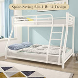 KAIFAM Metal Bunk Bed, Twin Over Full Bunk Bed with Safety Guardrail and Ladder, Bunk Beds Twin Over Full Size(White) KAIFAM