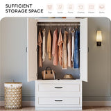LIKIMIO Armoire Wardrobe Closet with 2 Doors and 2 Drawers 70" H x 36" W Wooden Bedroom Freestanding Wardrobe Combination for Hanging Clothes, White LIKIMIO