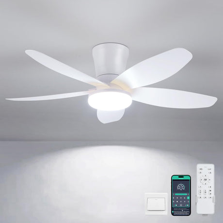 Surtime Ceiling Fans with Lights-36 Low Profile Ceiling Fan with Light and Remote/APP Control,Flush Mount,DC Reversible,LED Dimmable Modern Ceiling Fans for Bedroom,Indoor/Outdoor Patio Use(White) Surtime