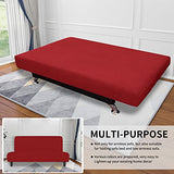 Easy-Going Stretch Futon Slipcover Armless Futon Bed Cover Furniture Protector Without Armrests with Elastic Bottom for Kids, Soft Jacquard Fabric Small Checks (Large, Christmas Red) Easy-Going