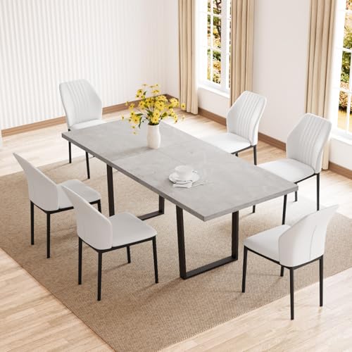 ZckyCine 79" Modern Dining Table Set for 6-8 People Kitchen Dining Room Table Set Extendable Wood Dining Table and 6 Upholstered Chairs, Home Kitchen Furniture ZckyCine