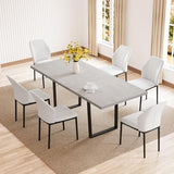 ZckyCine 79" Modern Dining Table Set for 6-8 People Kitchen Dining Room Table Set Extendable Wood Dining Table and 6 Upholstered Chairs, Home Kitchen Furniture ZckyCine