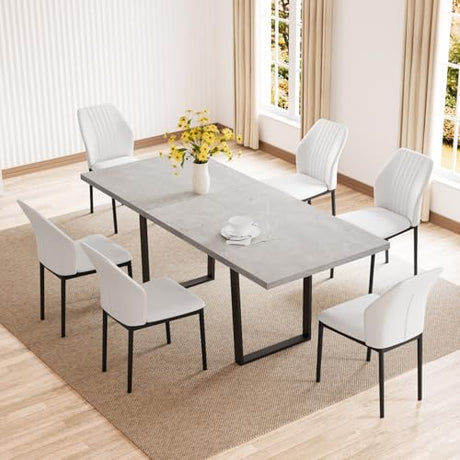 ZckyCine 79" Modern Dining Table Set for 6-8 People Kitchen Dining Room Table Set Extendable Wood Dining Table and 6 Upholstered Chairs, Home Kitchen Furniture ZckyCine