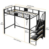 Furniouse Twin Loft Bed with Storage Stairs and Wardrobe, Heavy Duty Loft Bed, RGB LED Bed with USB Port, Outlets and Adjustable Furniouse