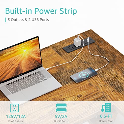 Lufeiya Small L Shaped Desk with Power Outlet Shelves, 40 Inch Corner Desk for Small Space Home Office, L-Shaped Computer Desk PC Desks with Charging Station, Rustic Brown Lufeiya