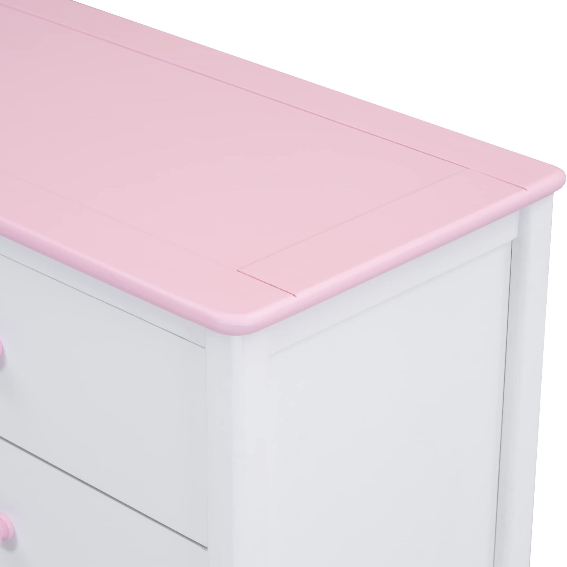 Harper & Bright Designs Wooden 6 Drawers Dresser, Modern Storage Cabinet with 6 Drawers, Cute Chest of Drawers with Round Handles for Girls Boys Kids' Room Bedroom,Hallway, Entryway,White+Pin - WoodArtSupply