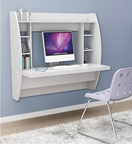 Prepac Floating Desk - Versatile Wall Mounted Desk for Small Spaces, Efficient Computer Desk with Storage, White Wall Desks, Perfect for Modern Homes - WoodArtSupply