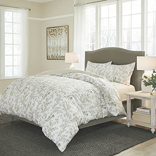 Laura Ashley Home - Queen Duvet Cover Set, Cotton Reversible Bedding with Matching Shams, Medium Weight Bedding for All Seasons (Lindy Green, Queen) Laura Ashley