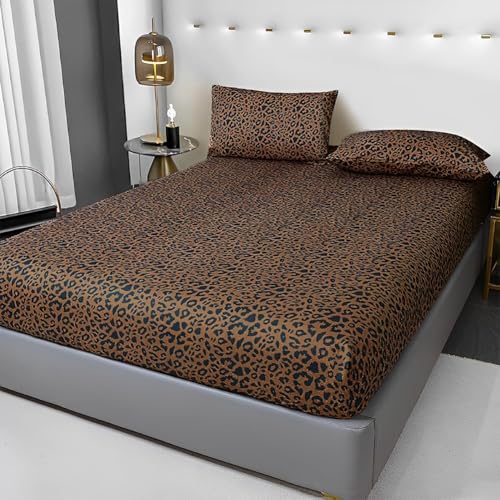 Leopard Pattern Fitted Sheet King Size Soft 100% Microfiber Bedding Sheet with 15" Deep Pocket 1 Piece Fitted Sheet Animal Cheetah Printed Farmhouse Bedding Sheet Cozy Mattress Cover King Bed Sheet LifeTB