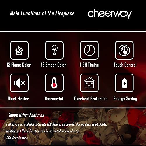 Cheerway 42 inch Electric Fireplace with Heater, Wall Mounted & Recessed Electric Fireplace Insert, Linear Wall Fireplace w/Thermostat, 13×13 Flame Color, Remote & Touch Control w/Timer, 750W/1500W Cheerway