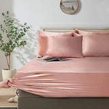 Manyshofu 6Pcs Rose Gold Duvet Cover Set Queen Size - Satin Fitted Sheet & Pillowcases, Silky Duvet Cover Manyshofu