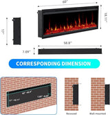 60'' Electric Fireplace Inserts, Recessed Wall Fireplace Heater with Log & Crystal Inserts, Adjustable Flame Color/Speed/Brightness, Heater, Remote Control & Touch Screen, Built-in Timer, Low Noise MERXENG