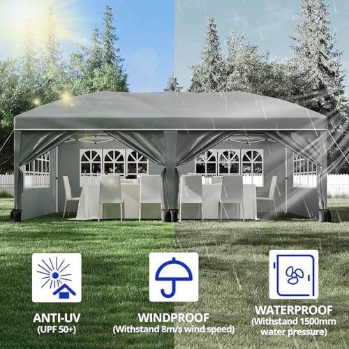 10X20Ft Outdoor Party Tent Gazebo, Waterproof Gazebo Canopy Tent, Heavy Duty Commercial Outdoor Canopy All Season with Storage Bag,Gray TROPOW