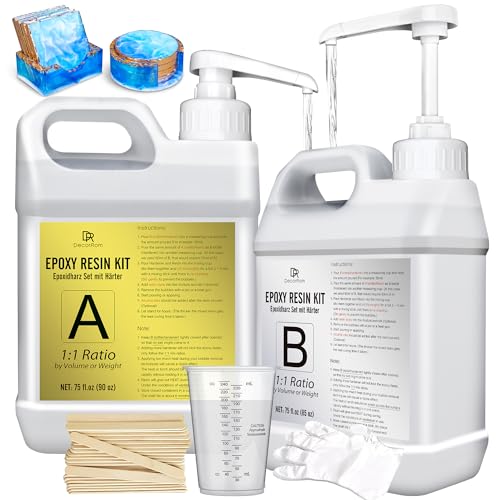 Epoxy Resin Kit - 1.2 Gallon Crystal Clear Self-Leveling Epoxy Resin with Pump for DIY Resin Art, Table Top, Jewelry Making - 1:1 Ratio Bubbles Free High-Gloss Casting Resin for Coating, Molds, Wood DecorRom