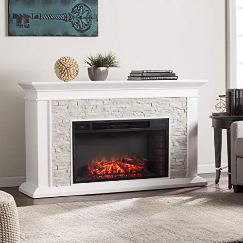 SEI Furniture Canyon Heights Faux Stacked Stone Electric Fireplace, White SEI Furniture
