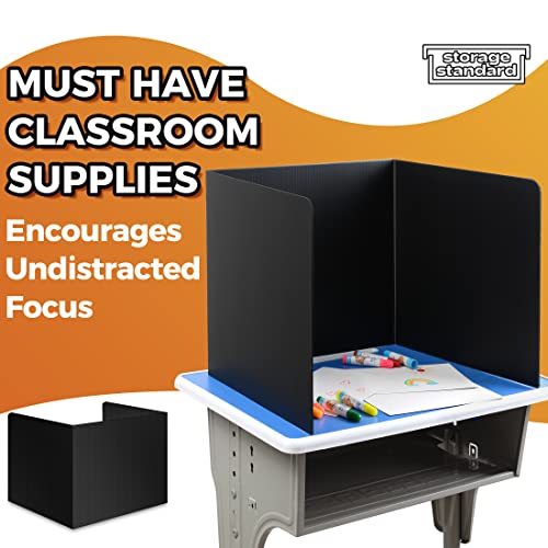 4-Pack Desk Dividers for Students - Durable & Waterproof Plastic Study Carrel Divider, Classroom Folders Teacher Supplies, Easy-to-Clean Plastic Privacy Shield Folder Boards for Student Desks, Black Storage Standard