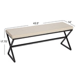 Household Essentials Harper Metal Bench with Boucle Upholstered Cushion, Cream and Black Household Essentials