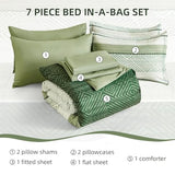 Drucon Christmas Olive Green Striped Comforter Set Queen Size 7 Pieces Reversible Bedding Set, Boho Bed in a Bag, Soft Microfiber Comforter and Sheet Set for All Season Drucon