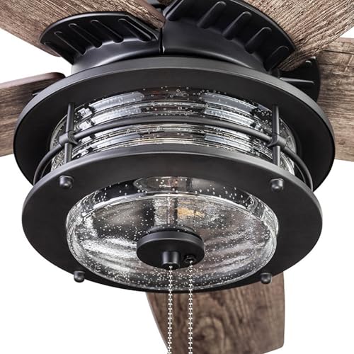 Honeywell Ceiling Fans Foxhaven Farmhouse 52 Inch Ceiling Fan with Light, Outdoor Fan/Indoor Dual-Mount LED Ceiling Fan, 5 Blades, Gray Cedar and Walnut Blade Finish Options, Matte Black (51631-01) Honeywell Ceiling Fans