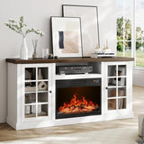 ONBRILL 59 Inch Fireplace TV Stand, Entertainment Center with 23 Inch Electric Fireplace, TV Table for TVs up to 65 Inches, Media Console Cabinet with Storage and Glass Doors for Living Room, White ONBRILL