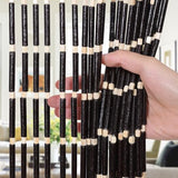 Boshen Handmade Bamboo Beaded Curtains for Doorways, 65 Strands 35.5x78.7inch Natural Wood Boho Hanging Door Beads Curtains Room Divider for Home Decor Hallway Window(Black) Boshen