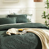 Geniospin Queen Comforter Set - 7 Pieces Dark Green Bedding Set, Botanical Textured Comforter Bed Set, All Season Lightweight Bed in a Bag with Comforter, Sheets, Pillowcases & Shams Geniospin