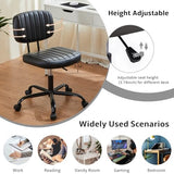 NEWBULIG Armless Small Office Desk Chair with Low Back Lumbar Support, PU Leather Computer Vanity Chair with 360° Swivel Rolling Wheels, Height Adjustable Task Chair for Small Space, Black NEWBULIG