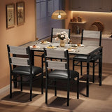 IDEALHOUSE Dining Table Set for 4, Dining Room Table Set for 4 with Corner Protector, Wood Kitchen Table and Chairs Set of 4 with Upholstered Chairs for, Kitchen Room, Apartment, Retro Gray IDEALHOUSE