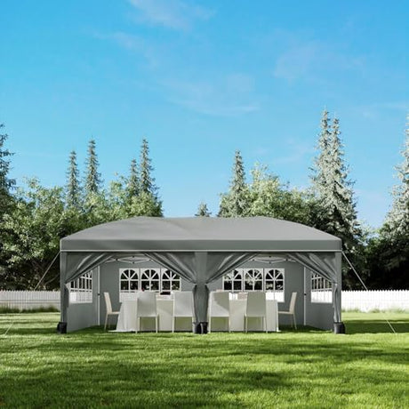 10X20Ft Pop Up Wedding Party Tent with 6 Sidewalls - Heavy Duty Commercial Outdoor Canopy, Waterproof Gazebo Canopy Tent, Canopy All Season with Storage Bag, Gray KOKEBREN