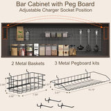 71" Pantry Cabinet, 54" Wide Kitchen Cabinet with Charging Station, Kitchen Hutch Storage with Pegboard and LED Light, Large Pantry Cabinets with Adjustable Shelves & Wine Rack for Dining Room, Brown SOLACE FURNITURE