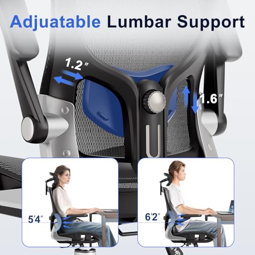 marrap Ergonomic Office Chair, Mesh Seat Cushion with 3D Armrests and 3D Headrest, Adjustable Lumbar Support with 90-120° Rocking Function, SGS Class 4 Gas Clylinder, Black marrap