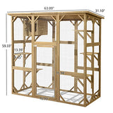TITIMO Catio Outdoor Cat Enclosure, Large Wooden Outdoor Cat House with Small House, Cat Cage with 6 Platforms and Weather Protection (Nature Wood,63" x 31.1" x 59.33") TITIMO
