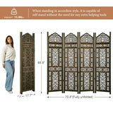 5.75Ft Room Divider Wood Screen, 33Lbs Durable Antiqued Style MDF Carved Headboard, Reversible Freestanding Folding Partition Paravent for Home Terrace, 69 * 71 inch(H*W) - 4 Panels (Antique Brown) Svimi
