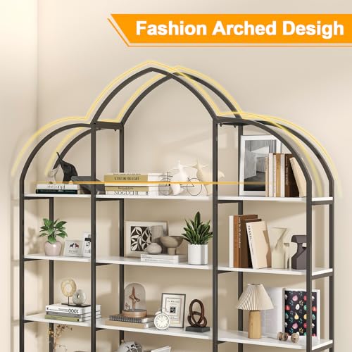 Semoic Stylish 5-Tier Triple Wide Arched Bookshelf with Cabinets - Black and White Etagere Bookcase for Home Office Semoic