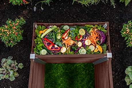 Vita Urbana 6 Foot x 6 Foot Embossed Vinyl Keyhole Garden with Composting Basket, Espresso Brown, PVC, BPA and Pthalate Free, VT17507 Vita