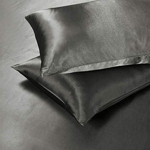 AiMay 3 Piece Satin Duvet Cover Set Bedding Sets Luxury Rich Silk Silky Super Soft Solid Color Reversible Stain-Resistant Wrinkle Free (Queen, D-Grey) AiMay
